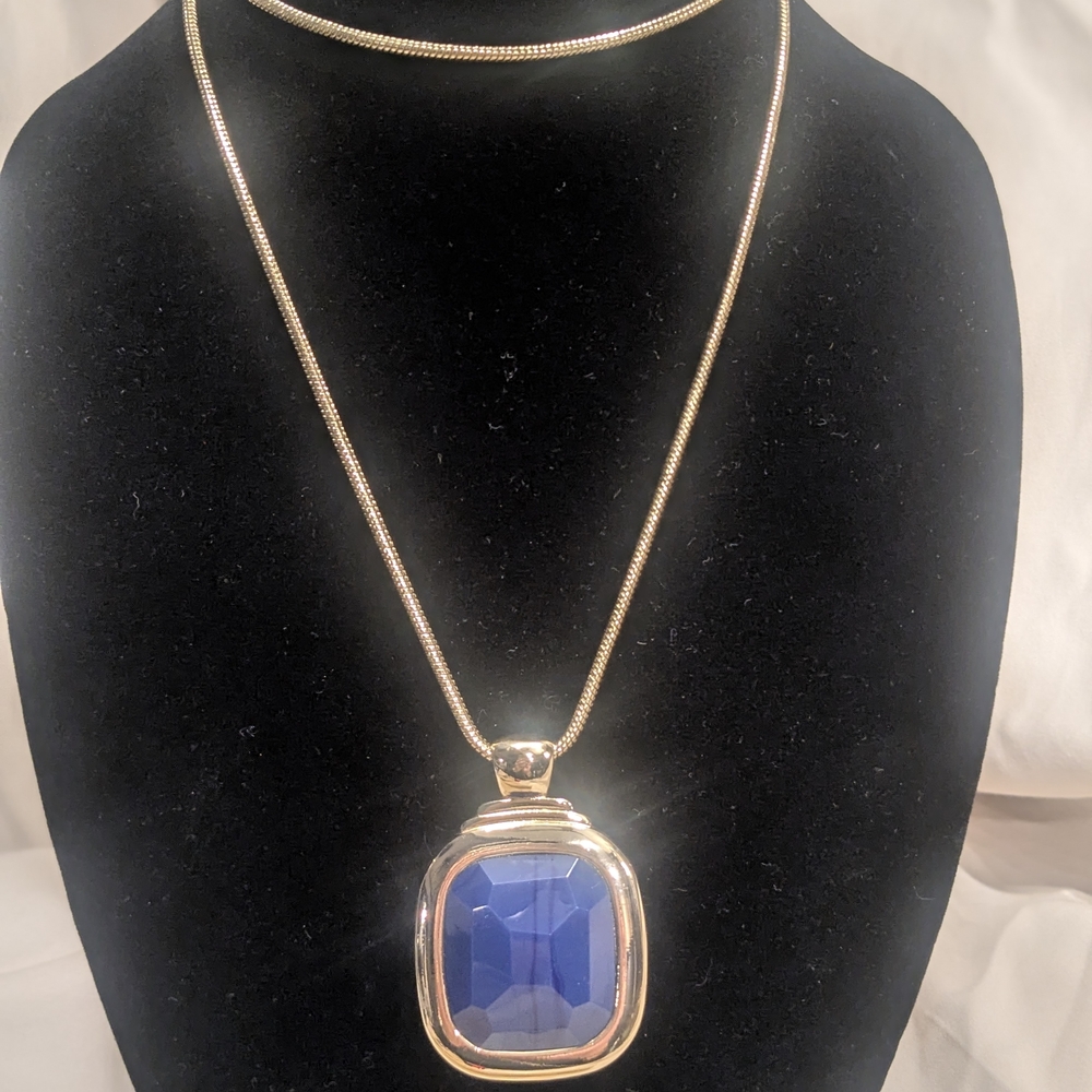 Chico's Gold Necklace with Blue/Tiger's Eye Pendant